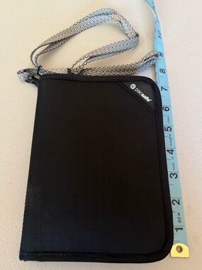Pacsafe Black Travel RFID Neck Wallet with Gray Woven Strap